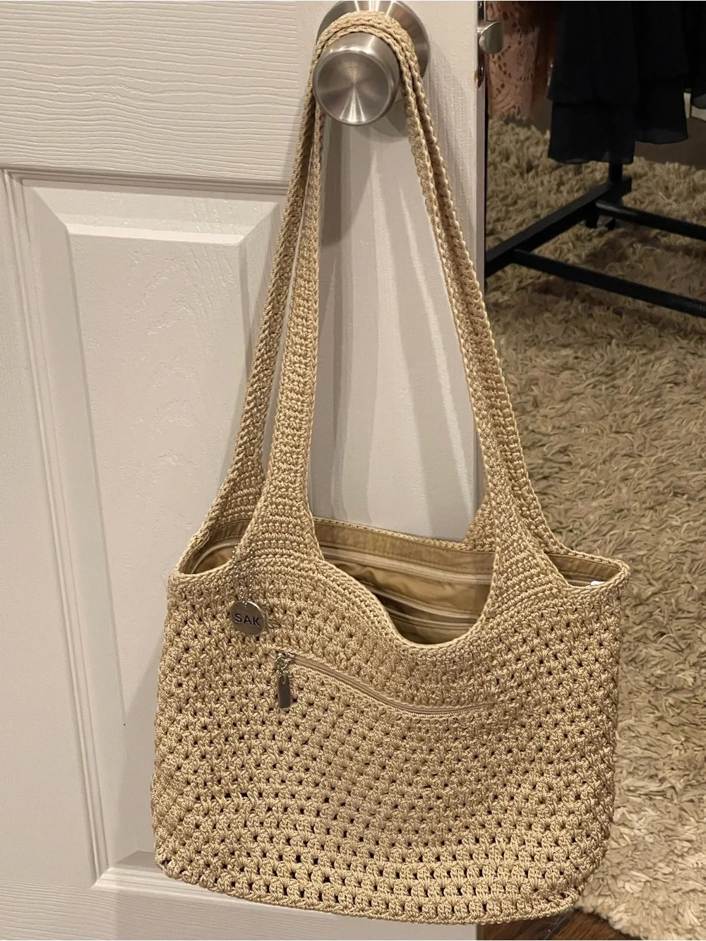 The Sak Natural Crochet Shoulder Bag in Beige